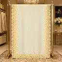 Womens Elegant Ivory Saree with Golden Sequin Work and Scalloped Embroidered Border