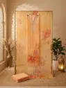 Designer Peach Floral Organza Unstitched Dress Material