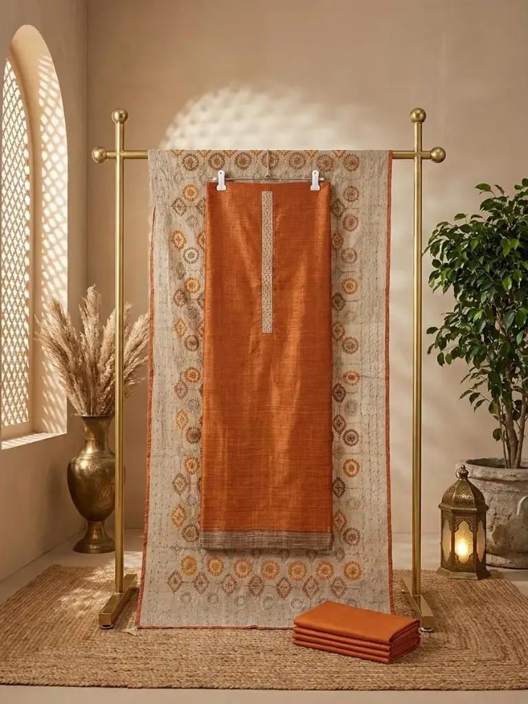Rust Orange Embroidered Silk Unstitched Salwar Suit Material