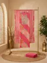 Designer Unstitched Pink Leheriya Dress Material Suit Set