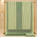 Women's Green Printed Unstitched Dress Material Set with Striped Dupatta & Coordinated Bottom Fabric 