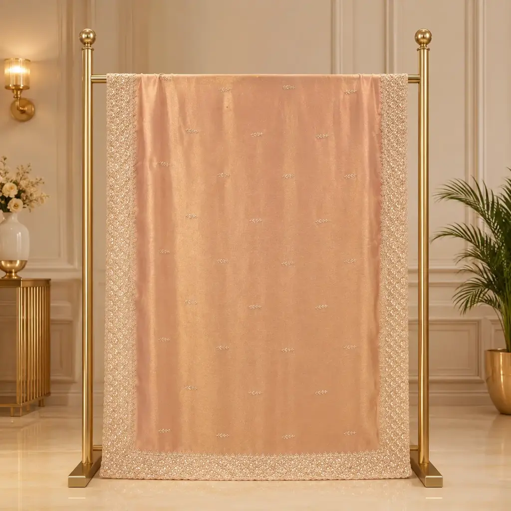Elegant Peach Embroidered Saree with Sequin Border