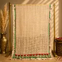 Ivory Printed Saree with Green Red Embroidered Border
