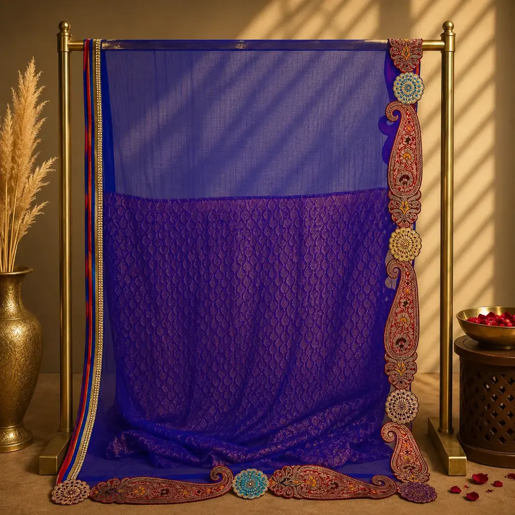 Royal Purple Sequin Embellished Saree with Sheer Pallu