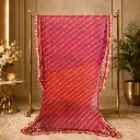 Magenta Leheriya Saree with Multicolor Diagonal Stripes and Embellished Border