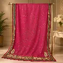 Magenta Bandhani-Inspired Saree with Green Dot Motifs and Ornate Embroidered Border