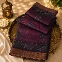 Deep Purple Floral Motif Saree with Copper Zari Border