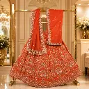 Women's Orange Bridal Lehenga Choli with Peacock Embroidery and Dual Dupatta
