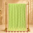 Women's Pistachio Green Saree with Gold Buti Border and Pink Tassels