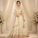 Women's Ivory Floral Lehenga Choli with Net Dupatta for Wedding Reception and Festive Party Wear Set