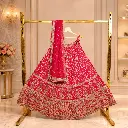 Women's Coral Pink Bridal Lehenga Choli with Gold Floral Embroidery and Matching Dupatta