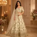 Women's Ivory Floral Embroidered Lehenga Choli with Net Dupatta for Wedding & Festive Party Wear Set