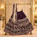 Women's Plum Floral Embroidered Lehenga Choli with Ivory Dupatta