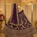 Women's Plum Purple Bridal Lehenga Choli Set with Floral Embroidery, Sequins and Net Dupatta Wedding