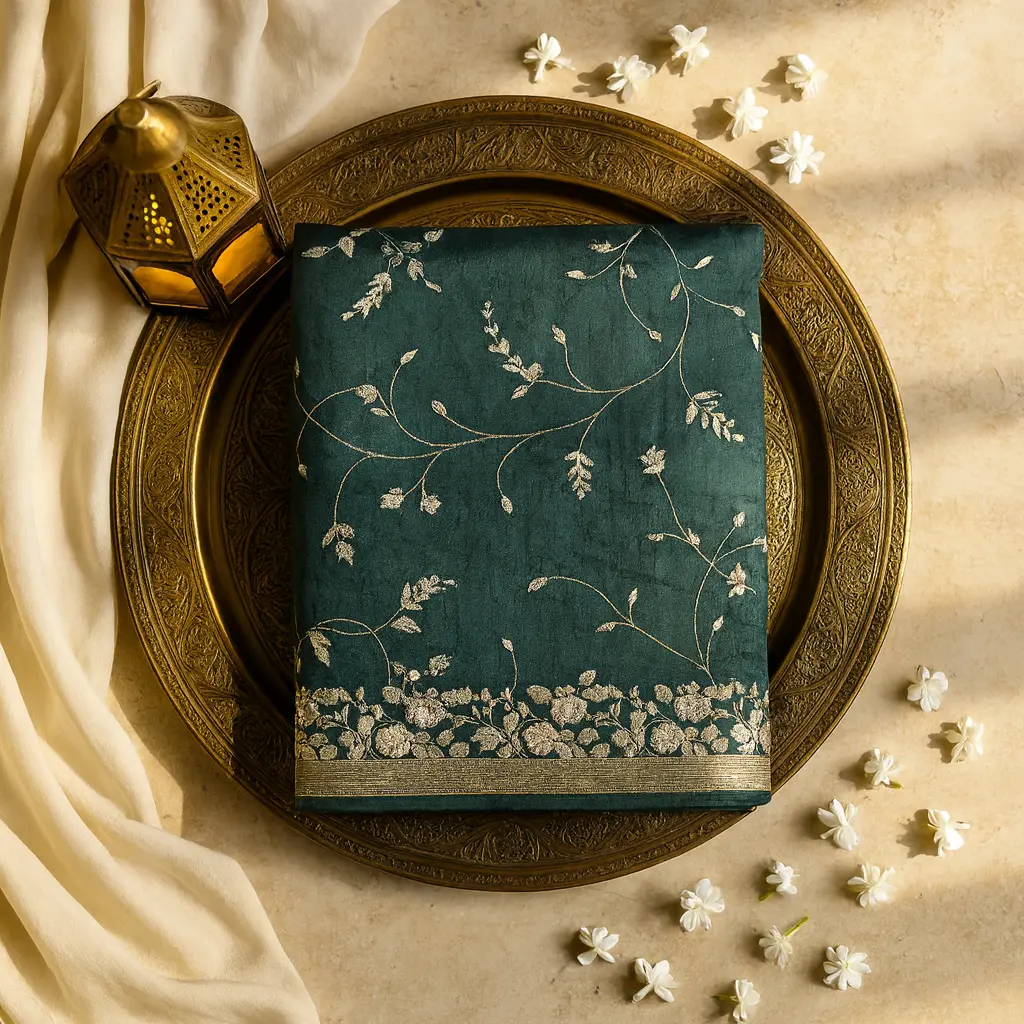 Elegant Dark Green Designer Saree with Exquisite Floral Embroidery
