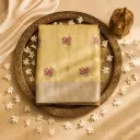 Elegant Gold Floral Embroidered Silk Saree with Zari Border 
