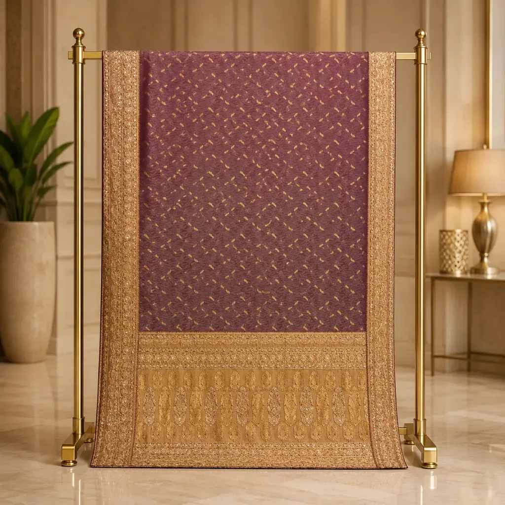 Women's Wine Purple Designer Saree with Gold Zari Border