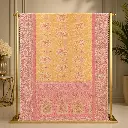 Mustard Yellow Saree with Pink Paisley Border and Embellished Pallu