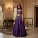 Regal Purple Hand-Embroidered Crop Top Lehenga Set with Cape