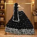 Women's Black Lehenga Choli with Silver Embroidery and Matching Dupatta