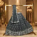 Women's Grey Lehenga Choli with Silver Embroidery and Matching Dupatta