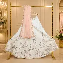 Women's Ivory Lehenga Choli with Floral Embroidery and Blush Pink Dupatta