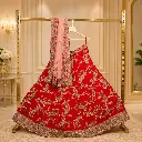 Women's Red Bridal Lehenga Choli with Paisley Embroidery and Blush Pink Dupatta