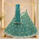 Women's Teal Green Lehenga Choli with Silver Floral Embroidery and Matching Dupatta