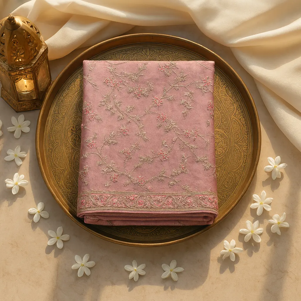 Exquisite Pastel Pink Designer Saree With Intricate Floral Embroidery