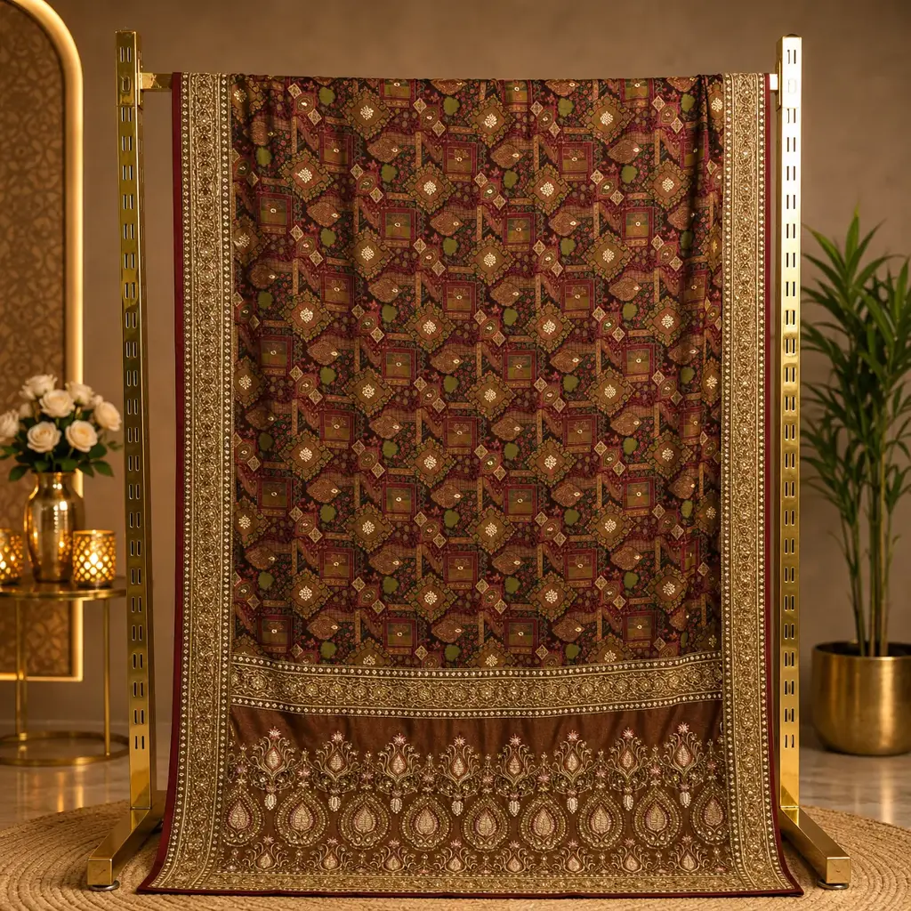 Women's Brown Maroon Designer Saree with Mirror Work & Ornate Border