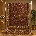 Women's Brown Maroon Designer Saree with Mirror Work & Ornate Border