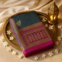 Exquisite Royal Blue and Pink Designer Silk Banarasi Saree