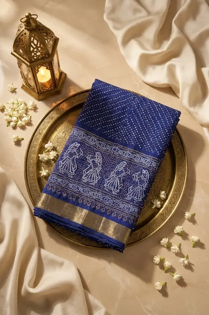 Royal Blue Handcrafted Gaji Silk Traditional Bandhani Saree
