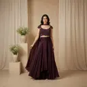 Wine Embroidered Crop Top with Draped Skirt Set
