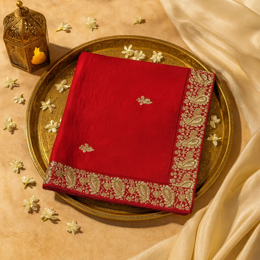 Luxury Red Designer Saree with Exquisite Gota Patti Border