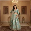 Aqua Green Embroidered Lehenga Set with Embellished Blouse
