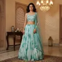 Sea Green Embroidered Crop Top Lehenga Set with Dupatta