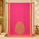 Women's Rani Pink Saree with Golden Peacock Motif and Embroidered Border