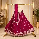 Women's Magenta Lehenga Choli with Silver Embroidery and Matching Dupatta