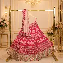 Women's Red Bridal Lehenga Choli with Gold Floral Embroidery & Matching Dupatta