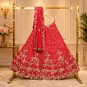 Women's Coral Pink Lehenga Choli with Silver Floral Embroidery and Matching Dupatta