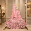 Women's Pink Bridal Lehenga Choli with Heavy Embroidery, Net Dupatta