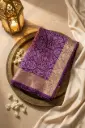 Royal Purple Pure Georgette Bandhani Saree with Banarasi Border