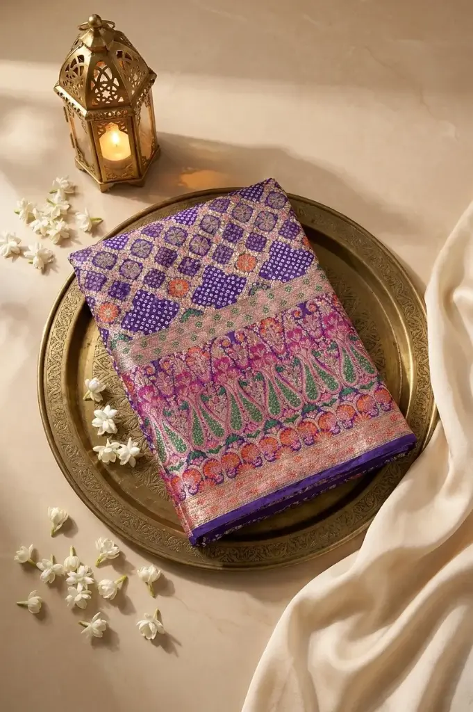 Royal Purple Banarasi Bandhani Georgette Meenakari Jangla Saree