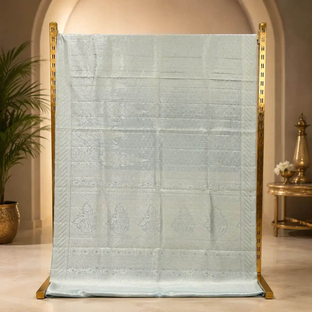 Elegant Ice Blue Woven Saree with Silver Floral Pallu