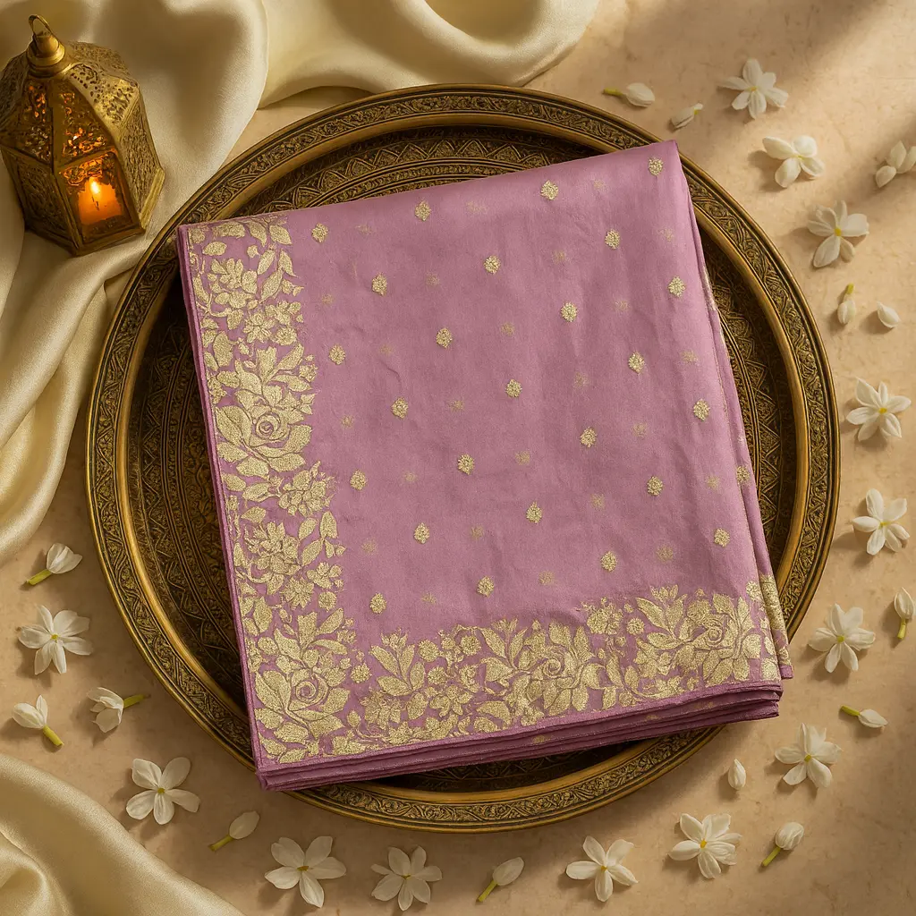 Elegant Mauve Designer Saree with Exquisite Zari Embroidery