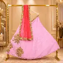 Women's Pink Lehenga Choli with Elephant Embroidery and Red Net Dupatta
