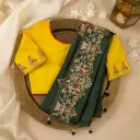 Exquisite Dark Green Hand-Embroidered Festive Designer Silk Saree