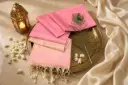 Pastel Pink Soft Silk Saree with Gold Zari Border