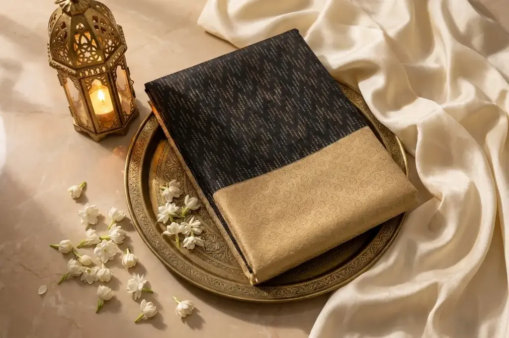 Black and Gold Woven Pure Silk Saree